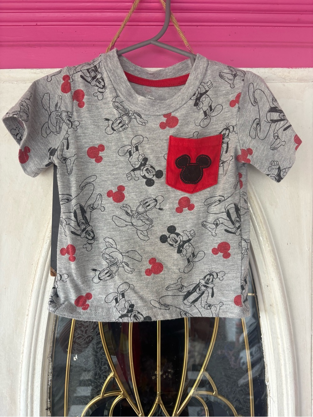 Disney Gray Tee with Red Mickey Pocket